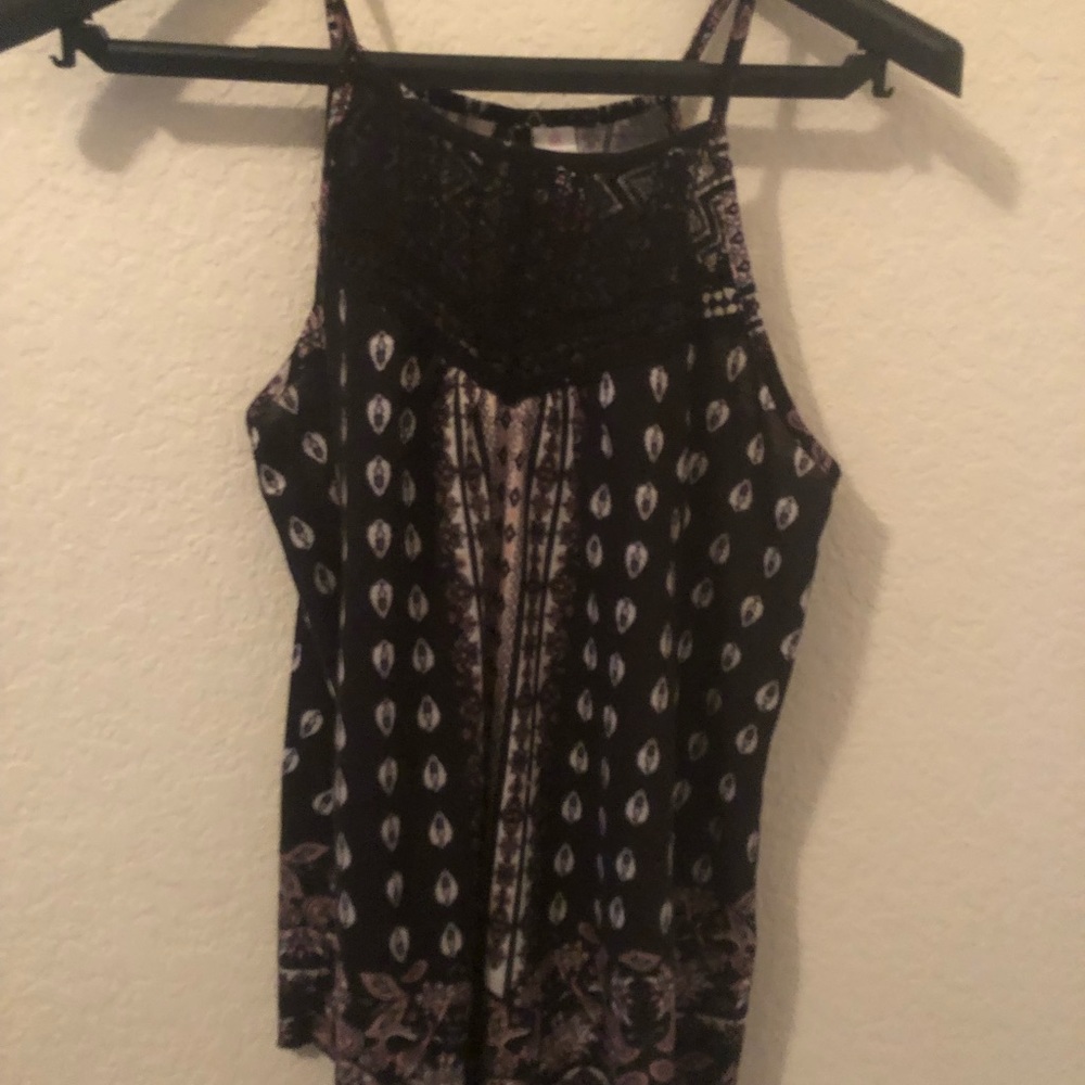 Black boho print tank top